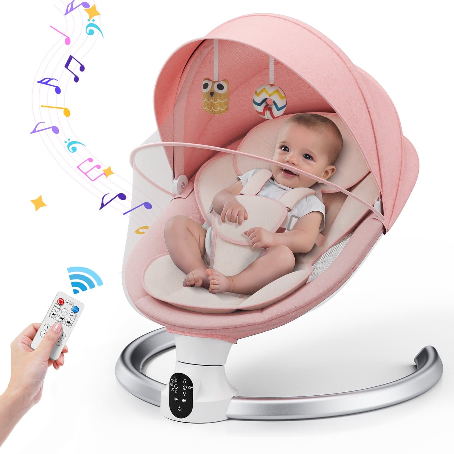Elektrische babyschommel - Roze - Voor pasgeborenen tot 9 kg - 5-punts veiligheidsharnas - App-besturing - Babyweegschaal