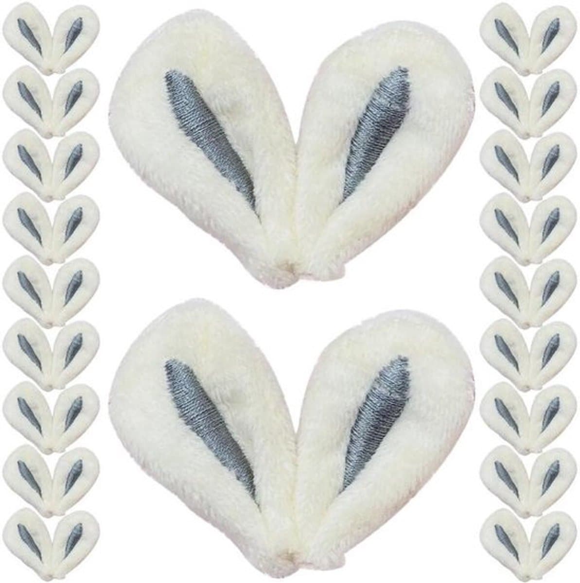 Konijnenorendecoraties - Stoffen oortjes - Voor hobby en knutselen - Voor haarspelden - 30 stuks - Grijs-wit