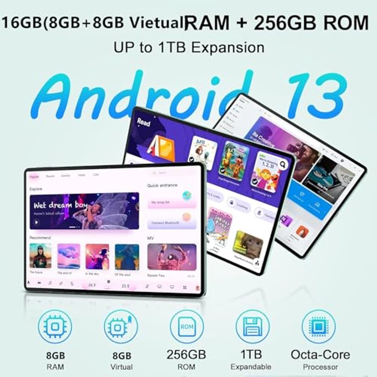 10,1 inch Android tablet met 16 GB, uitbreidbaar tot 1TB, Octa-Core, 4G en WiFi
