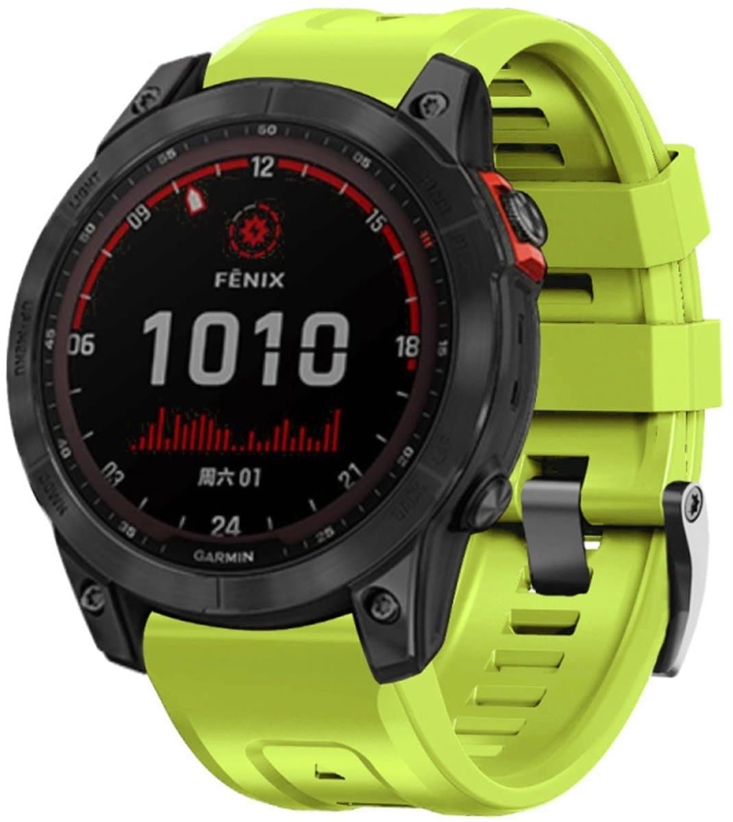 Voor Garmin Tactix 7 Pro / Fenix 7X / 6X Pro 26 mm schroef zwart stalen gesp siliconen horlogeband (limoengroen)