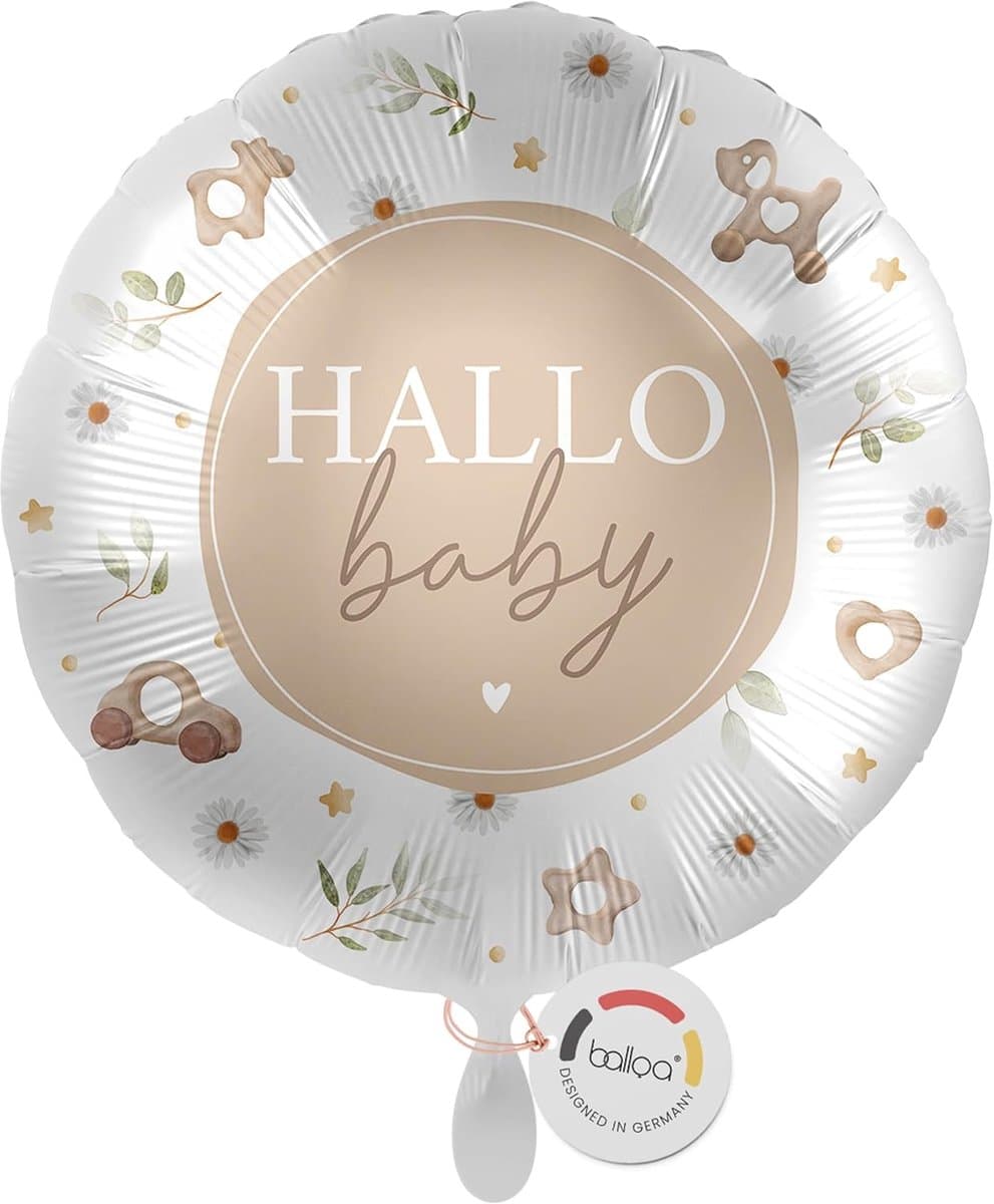 Thijox - Folienballon XXL Hallo Baby, Heliumballon voor Geboorte, Kraamcadeau, Babyparty Decoratie Neutraal, Ronde Luchtballon 53 cm voor Jongens en M