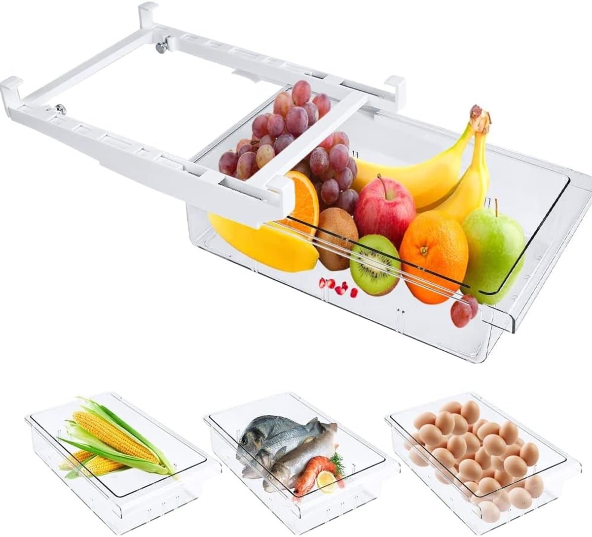 Uitbreidbare Koelkast Organizer met Handvat voor Fruit en Groenten - Transparante Opbergdozen en Lades voor Efficiënte Koelkastindeling