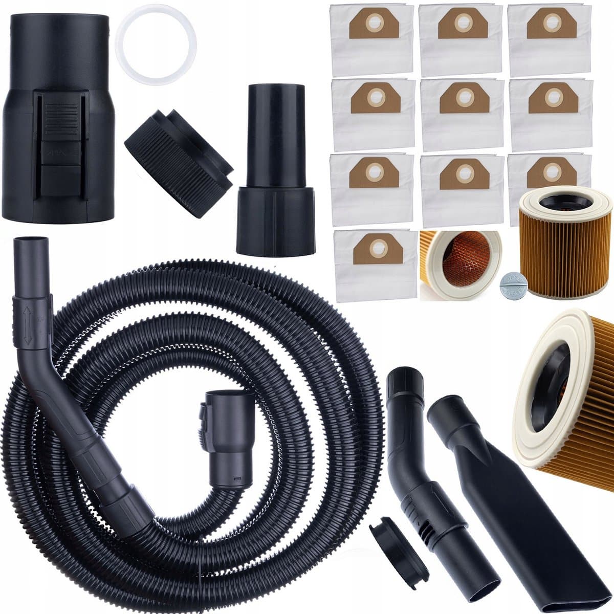 Rosfix Stofzuigerzak Set - 10 Stuks - Wasbaar Filter, 4 M Slang - 2-Laags Papier - Duurzaam - Geschikt voor Kärcher
