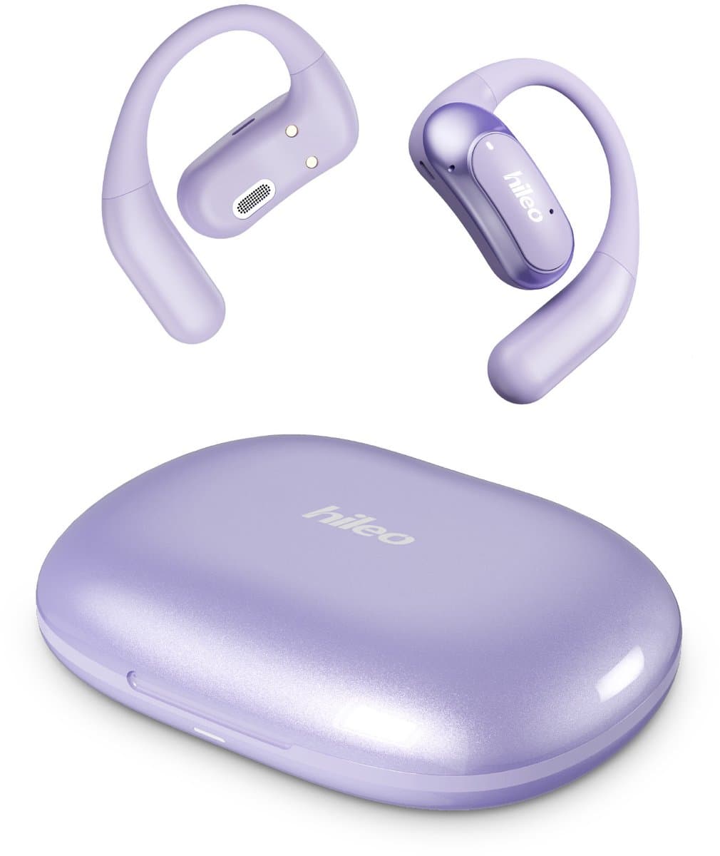 hileo hi95 - Draadloze Oordopjes met Oplaadcase – Paars - Sport - Open-Ear comfort - Bluetooth V5.4 oordopjes – Draadloze oortjes – Geschikt voor IOS/Android