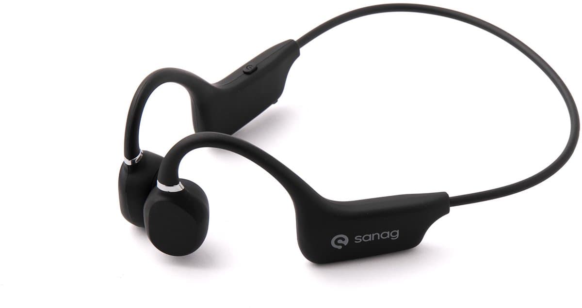 Sanag Bone Conduction Headphone-Draadloze Sport Headphone – Bluetooth Sport Hoofdtelefoon – Open Ear Draadloze Koptelefoon – Waterdicht, Lichtgewicht & Met Microfoon – Voor Hardlopen en Fietsen –Zwart – Sanag
