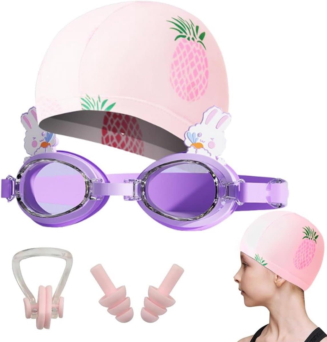 Kinder Zwembril en Zwempet Set met Anti-bacteriën Coating en UV-Bescherming (3-15 Jaar)