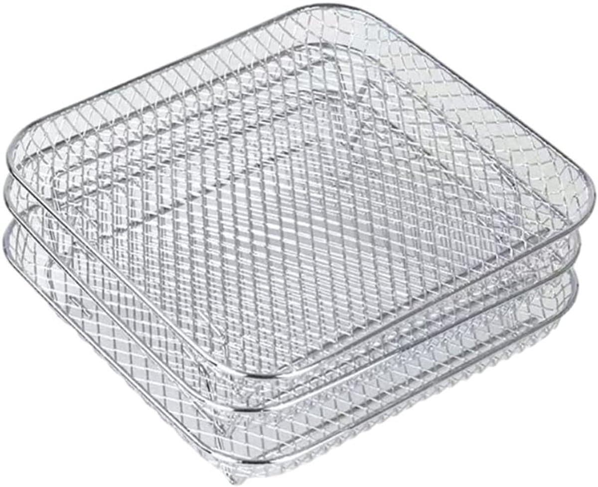 Cosensi - Stapelbaar Luchtfriteuserek met Dehydratorstandaard, 3-Lagen, Roestvrijstaal, Vierkant, Verwijderbare Laden, 20x20x9 cm