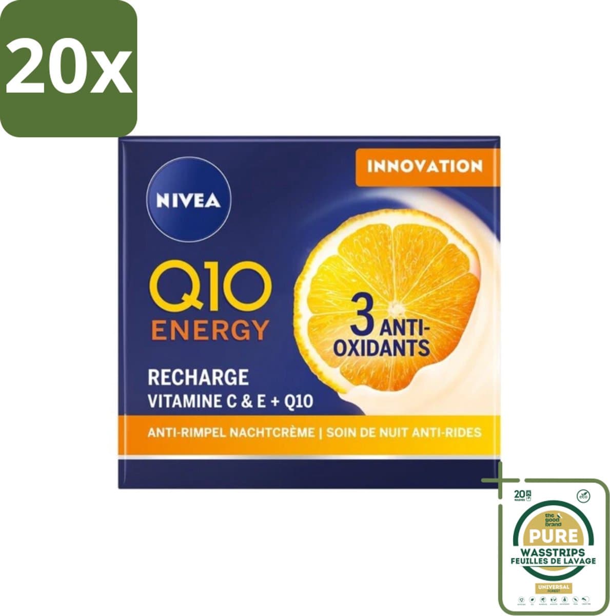 20 x NIVEA – Nachtcrème – Q10 Energy Recharge – 50 ml - Grootverpakking - Anti-aging Crème - Rimpelverlichting - Nachtcrème - Huidversterking - Huidbarrière