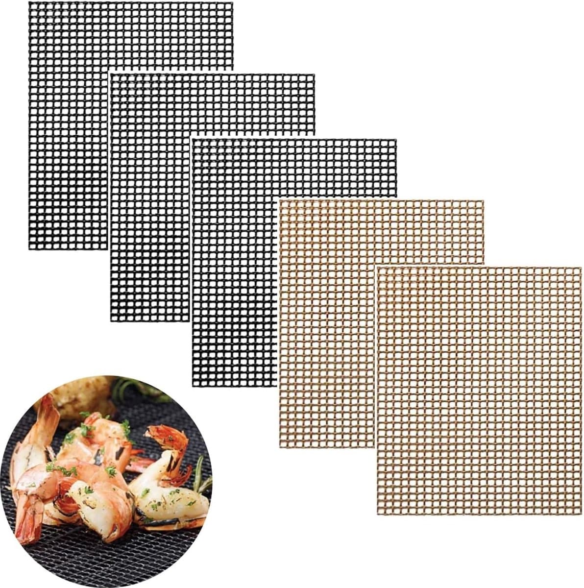 Anti-aanbak, BBQ, mesh, herbruikbaar, teflon, grillmat, grillmat, magische grillmat voor grillen, koken, bakken, 40 x 33 cm, 40 x 30 cm, 5 stuks