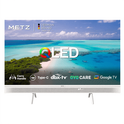 METZ Lifestyle draagbare TV 32 inch HD Smart TV QLED+, 32MQE7100Z, Power-C (compatibel met powerbank), HDR10, dbx-TV, Dolby Audio, Chromecast, spraakbediening, tuner DVB-T/T2/C/S/S2 (Energy Efficiency E)