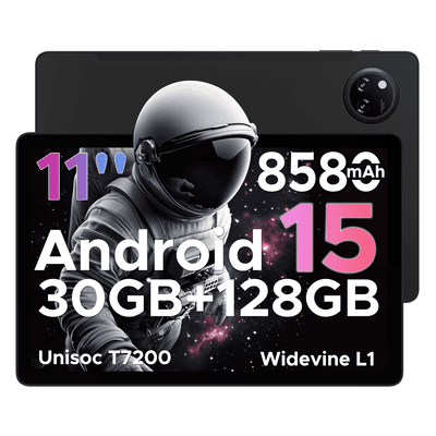 DOOGEE Tab A9 Pro+ Android 15-tablet, 11 inch, 30 GB RAM + 128 GB opslag, 2 TB, achtkern, 90 Hz HD-scherm, 8580 mAh, 5G wifi, Widevine L1, dubbele luidspreker en gezichtsontgrendeling, zwart