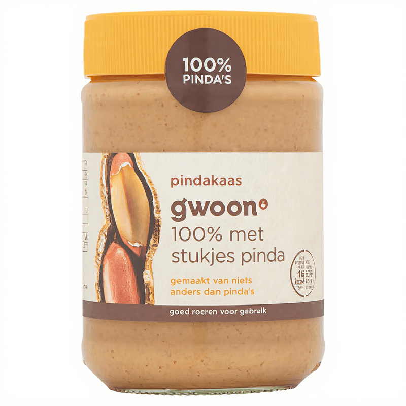 G'woon Pindakaas 100% Met Stukken - 350 g