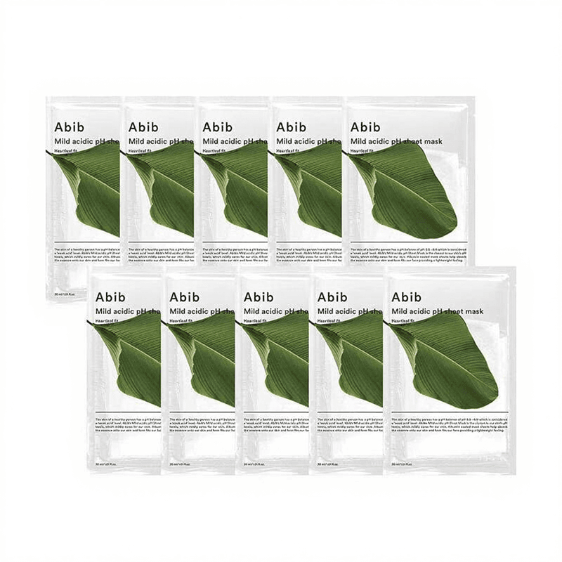 ABIB Milde Zure PH Sheet Mask Pack Heartleaf Fit 10st Anti-acne Houttuynia Cordata