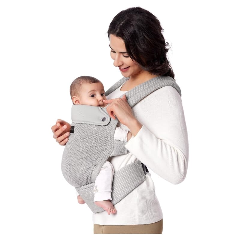 Momcozy ademende mesh babydraagzak, ergonomisch, licht en gebruiksvriendelijk, geschikt voor 3,2 - 20 kg, versterkte lendensteun, de hele dag comfortabel, handsfree, grijs