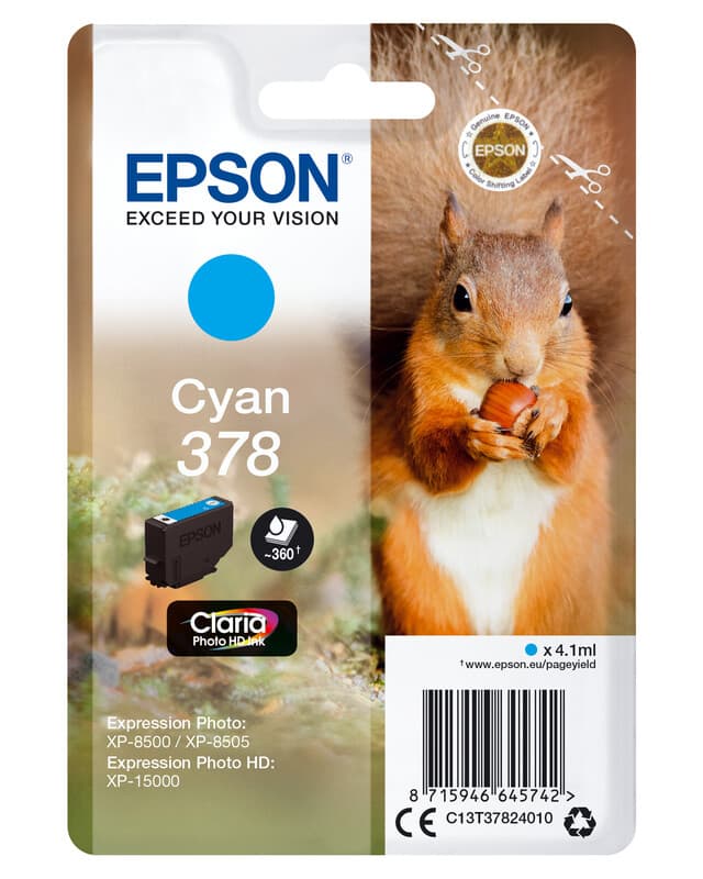 Epson Squirrel enkelverpakking cyaan 378 Claria Photo HD inkt