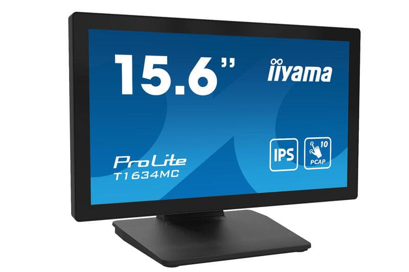 iiyama ProLite T1634MC-B1S 39,6 cm full hd pcap 10-punts touchscreen monitor met randloos glas, ips-paneltechnologie en touch-through-glass-functie zwart