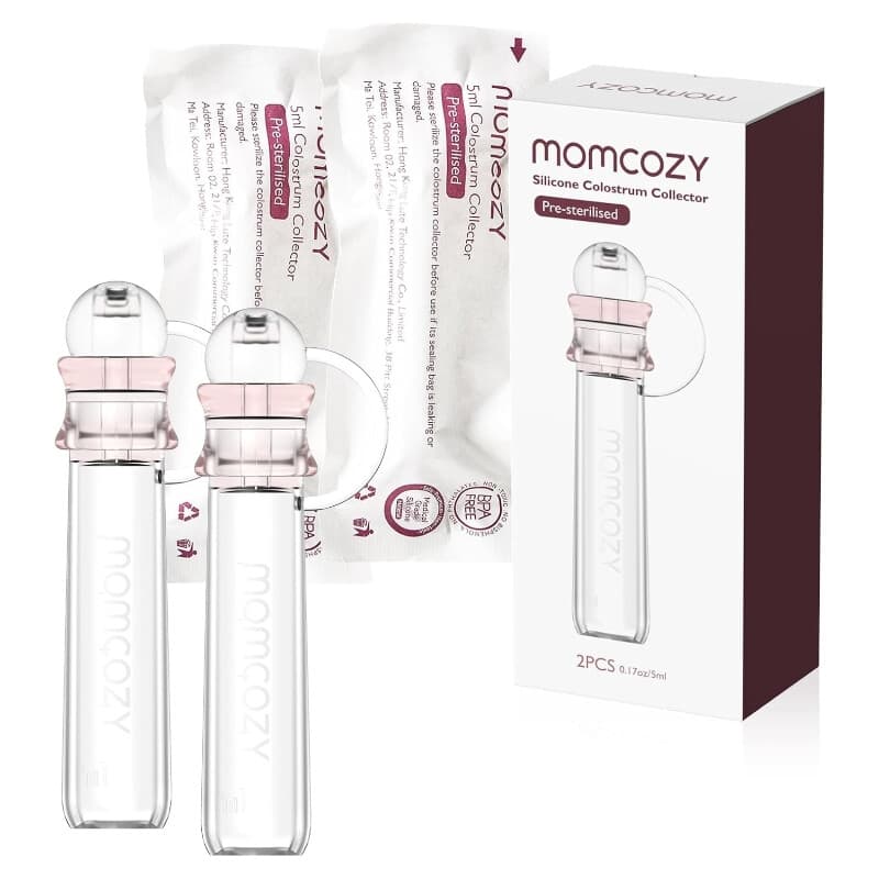 Momcozy Colostrum-opbergset, herbruikbare BPA-vrije 5 ml opbergflessen (2 stuks), inclusief opbergdoosje en zachte katoenen doekjes