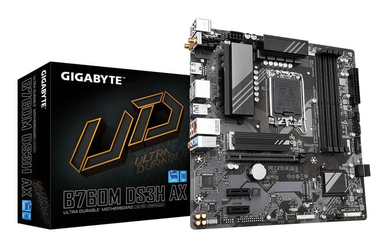Gigabyte B760M DS3H AX moederbord - Ondersteunt Intel Core 14e generatie CPU's, 6+2+1 fasen digitale VRM, tot 7600MHz DDR5 (OC), 2x PCIe 4.0 M.2, Wi-Fi 6E, 2.5GbE LAN, USB 3.2 Gen 2