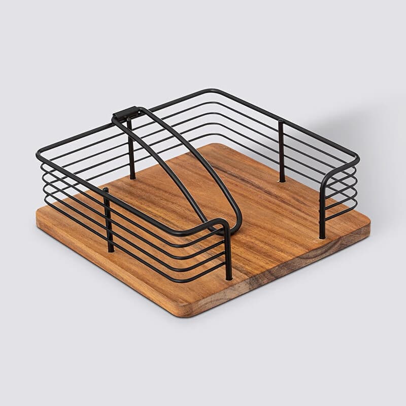 5five Servettenhouder met klem - Acacia, 19 x 19 x 7 cm