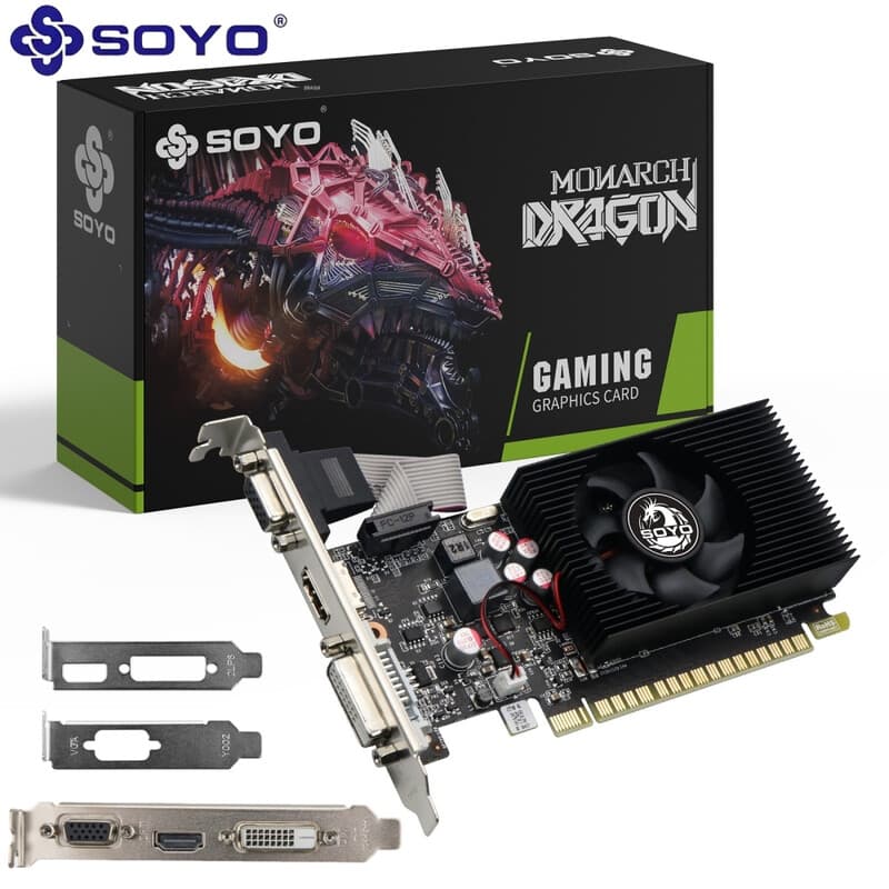 SOYO GT740 4 GB DDR3 Gaming Videokaart - NVIDIA GeForee GT740, PCIe 3.0 16x, VGA DVI Poorten, Ideaal voor Gaming & Multimedia, Gaming Videokaart | Esthetisch Ontwerp | Duurzame Gaming Kaart