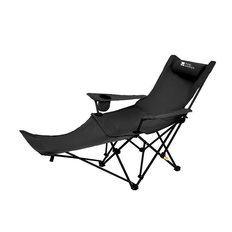 Mobi Garden, comfortabel opvouwbare relaxstoel voor buiten en thuis, zwart, verstelbaar in meerdere standen, brede zitting van 56 cm, hoog draagvermogen, duurzaam en scheurvast