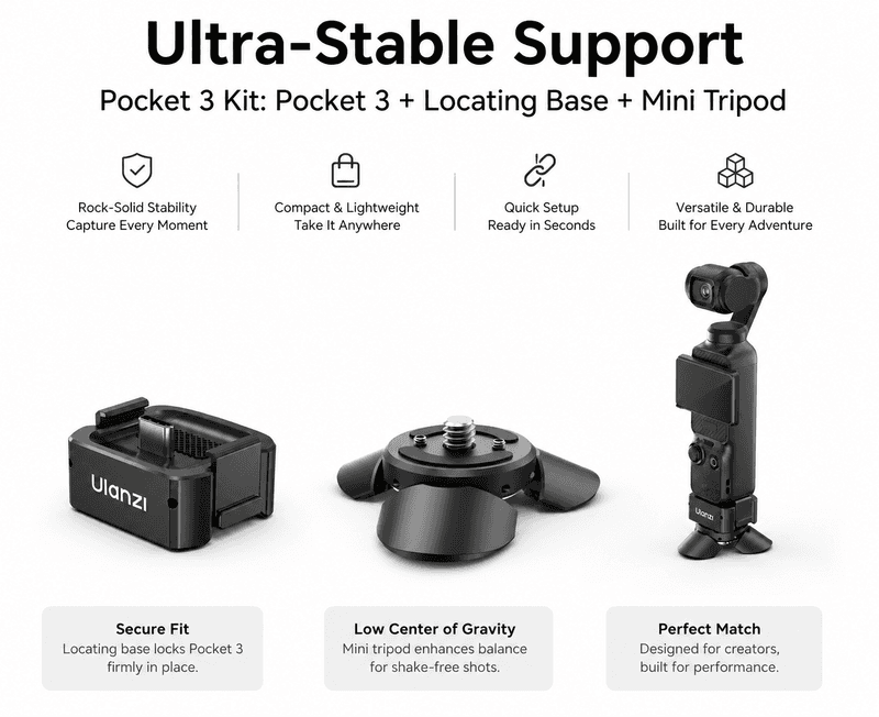 Zomer Black Friday Deal | DJI Pocket 3 Ultra-Stable Support Kit, Handheld Gimbal Camera Bundel met Locating Base en Mini Tripod