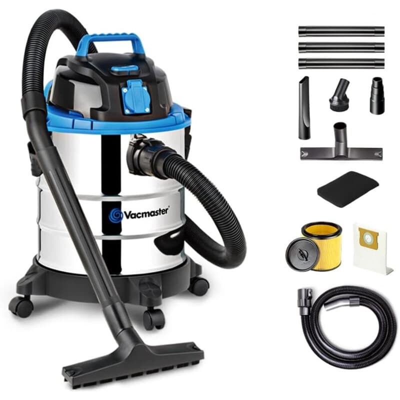 Vacmaster VQ1220SC Nat/Droogzuiger, Industriële Stofzuiger, Blaasfunctie, Droog & Natzuiger Zonder Zak, 1250 W, 20 L, Krachtig / Stil / Geluidsarm / Droog / Luchtontvochtiger / Thuis & Commercieel / Kosteneffectief / Buitengewoon Voordelig / Krachtig