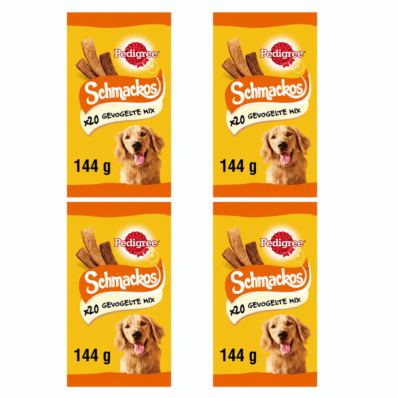 Pedigree Schmackos Hondenvoer Snacks, Kip 4x144 g (4-pack, 80 stuks)