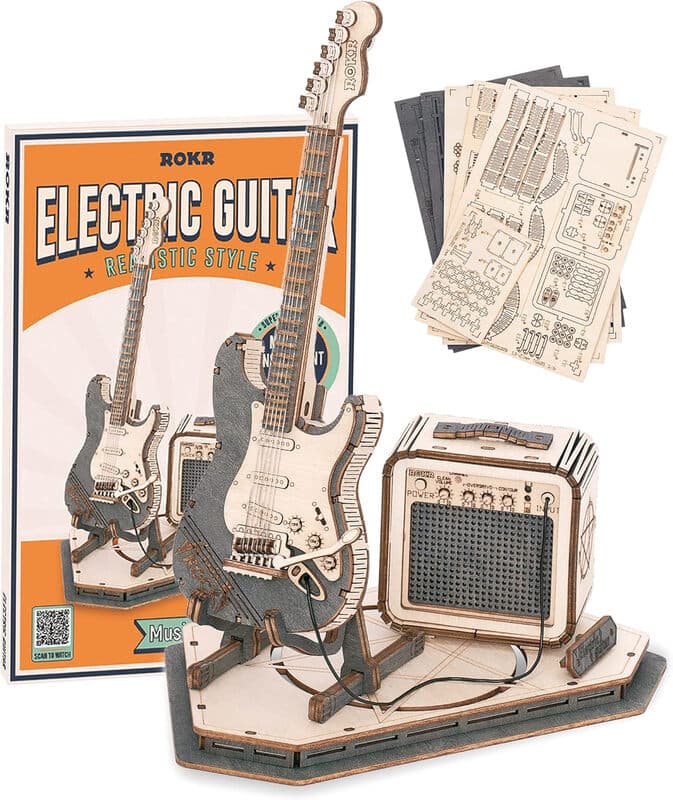 Robotime Rolife elektrische gitaar 3D-houten puzzel bouwspeelgoed 17 x 10,5 x 22 cm 1 stuk,Wooninrichting, boekenkastdecoratie,Handgemaakte cadeaus voor volwassenen en tieners,Onderwijs speelgoed