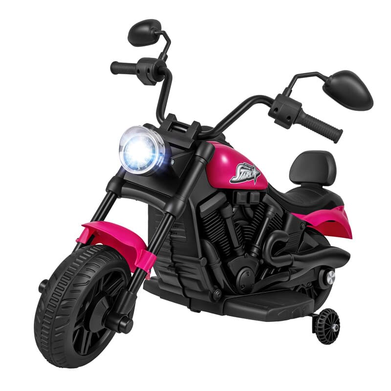 6V Elektrische Motorfiets/Kinderrugzakfiets, met oplaadbare batterij, krachtige motor, afneembare wielen, start met één druk op de knop, geschikt voor 3 jaar en ouder - Roze