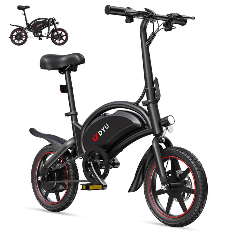 DYU D3S elektrische fiets voor volwassenen, 250W motor, 36V 10Ah accu, 14 inch banden, mini opvouwbare elektrische fiets - Zwart