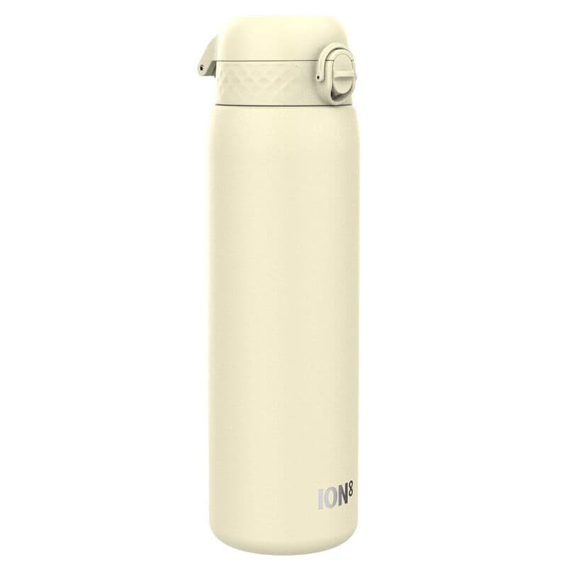 ION8 lichtgewicht 1 liter stalen waterfles, niet geïsoleerd, lekvrij, eenvoudig te openen, veilige vergrendeling, vaatwasserbestendig, flip-dop, draaggreep, ideaal voor reizen en een actieve levensstijl, crèmewit