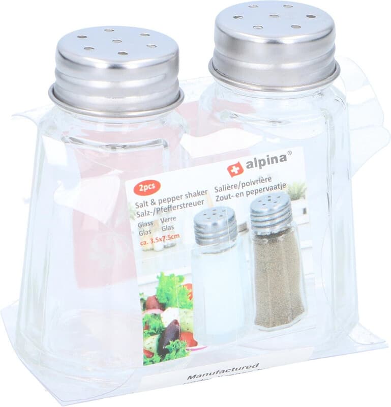 Alpina zout- en peperstel - glas, 60 g, transparant, verpakking van 2