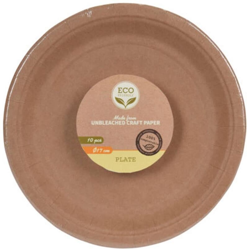 DoaBuy Kraftpapier wegwerpborden - 18 cm, houtlook, 10 stuks