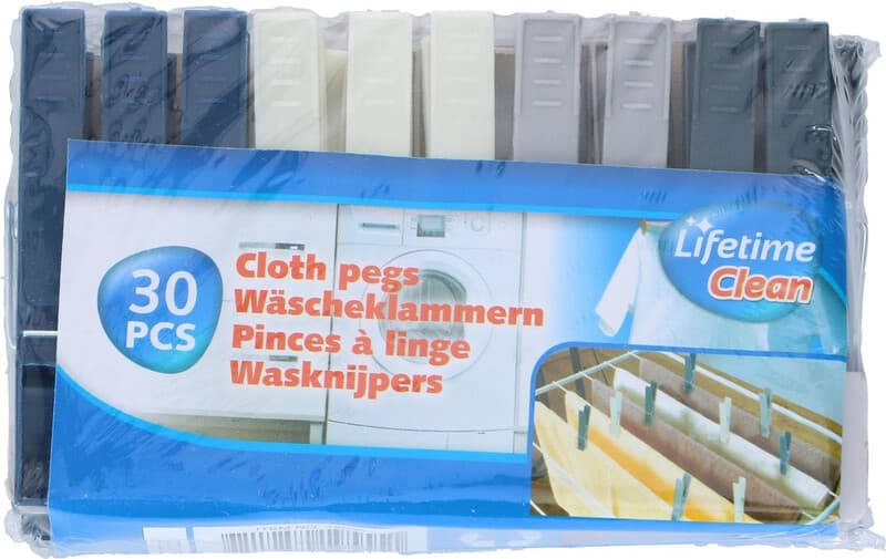 Lifetime Klemset Plastic Kledingknijpers - Blauw, 30 stuks, 6,8 cm