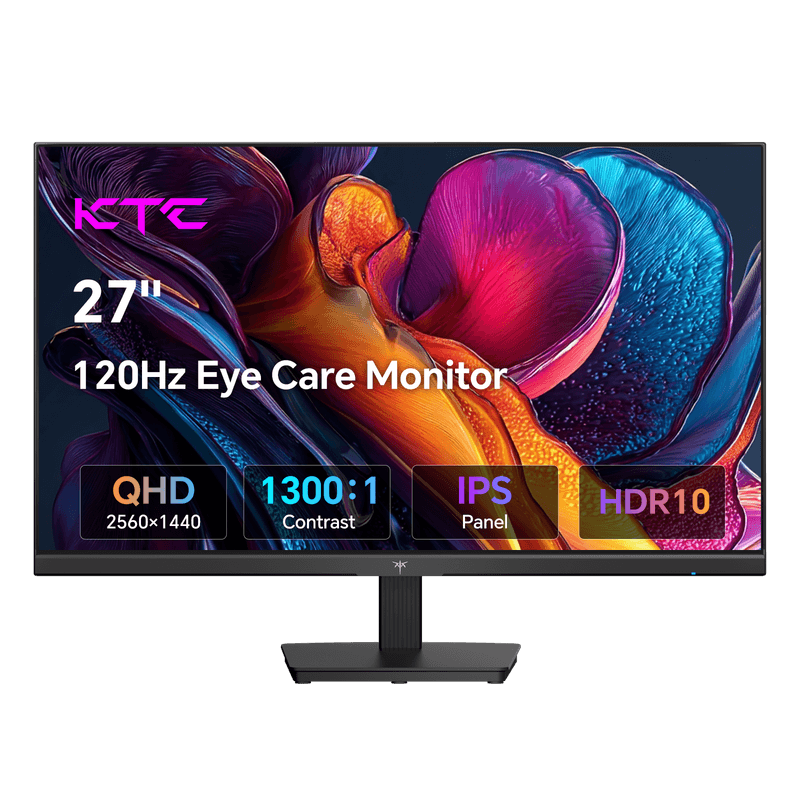 KTC Monitor 27 Zoll, QHD 2K 2560×1440, 100Hz OC 120Hz, IPS Panel, Anti-Blaulicht Bildschirm, 96% DCI-P3, 126% sRGB, 350 cd/m², Adaptive Sync, PC Monitor für Casual Gaming und Arbeit