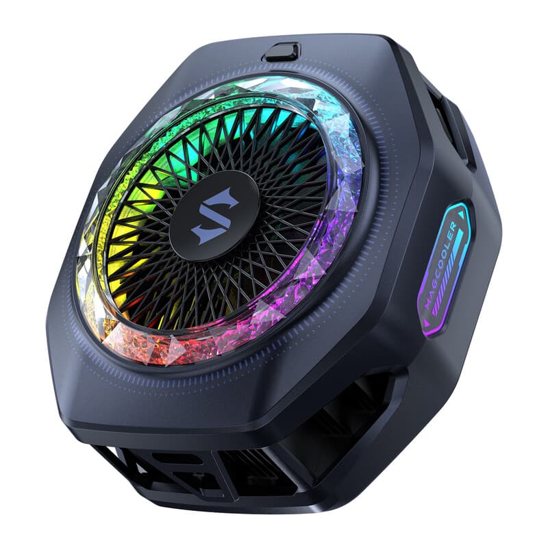 BLACK SHARK magnetische telefoonkoeler 5Pro, draagbare RGB-koelventilator, telefoonkoeler met verwijderbare greep, slimme temperatuurregeling via app voor iPhone MagSafe-serie/Android/tablet/iPad