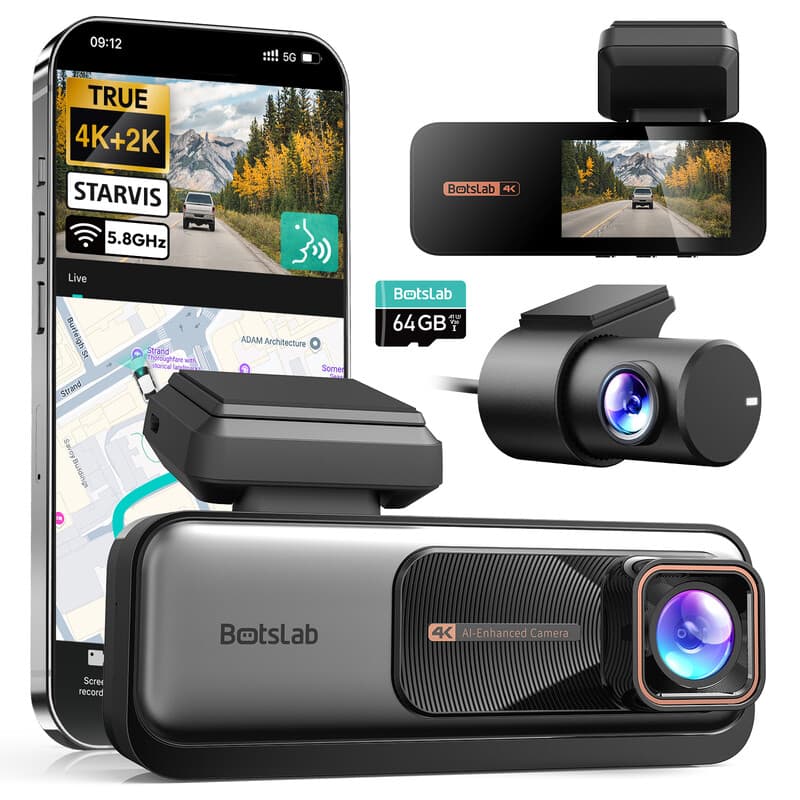 Botslab G980H Pro 2CH 4K Wifi Gps 2CH 64gb dashcam - 4K camera voor + 2K achter - 2,45 inch LCD - Wifi en Gps - Parkeermodus - 64gb Micro SD kaart - dashcam voor auto
