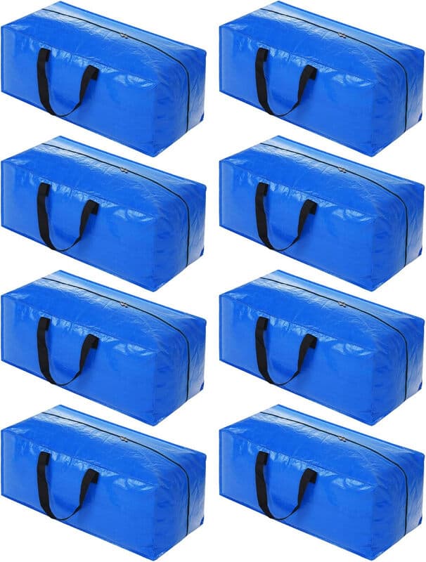 WhereHike extra dikke verhuis- en opbergtassen 8 stuks, groot, met deksel, rits en handgrepen, kledingopberg- en inpaktassen, geschikt voor verhuizen, kamperen en beddengoedopslag, 73 x 34 x 37 cm