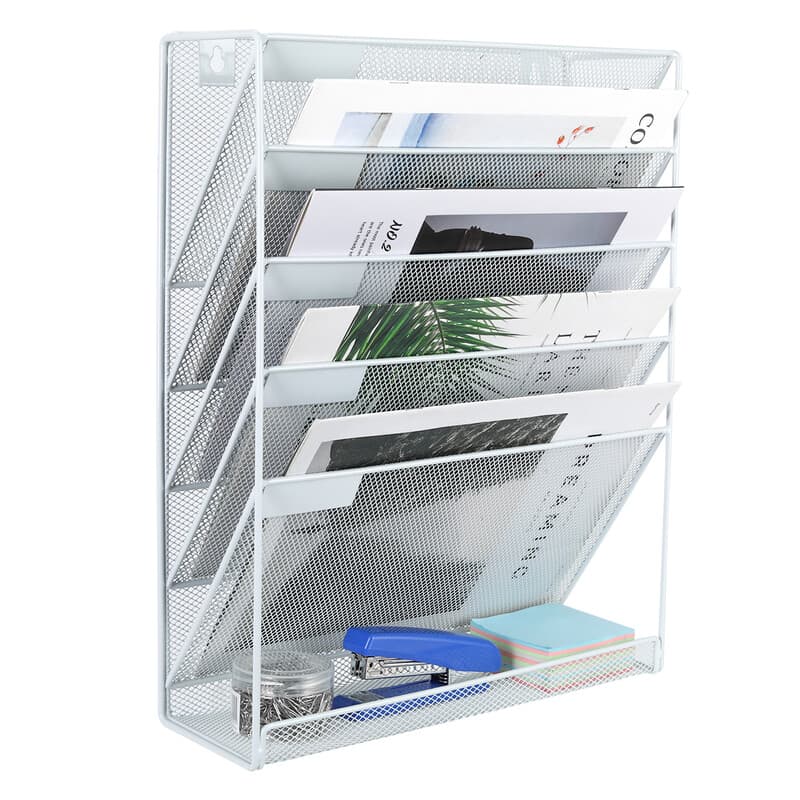 Senhoglb A4 wandmappenhouder van metalen gaas met 6 vakken, wit, nieuwjaarsaanbieding, ideaal cadeau