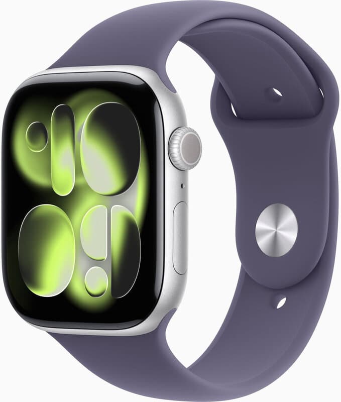 Apple Watch Series 11 GPS + Cellular 42 mm zilveren aluminium kast met paarse mist sportband - M/L