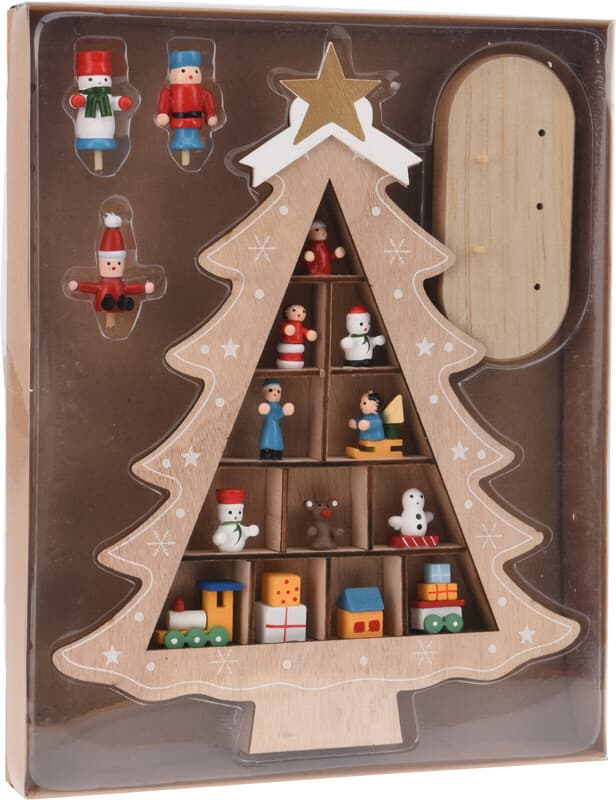 Koopman Houten boom met hangdecoraties - Natuurlijk, 30 cm