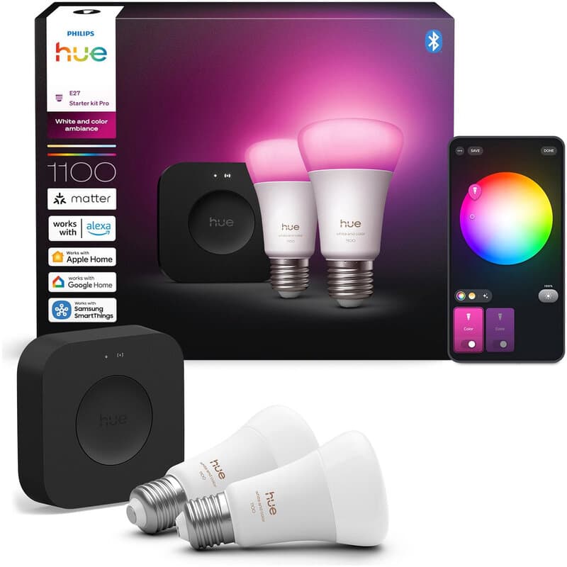 Philips Hue White and Color Starter Pack E27 1100lm 2-pack + Bridge Pro