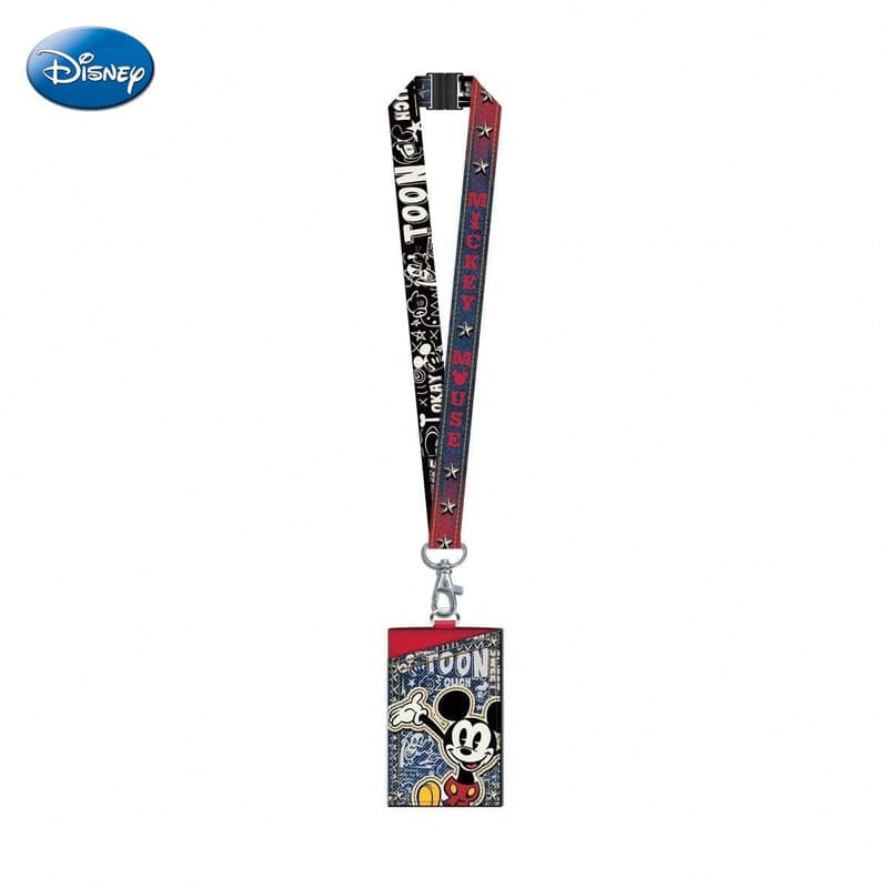 Disney Mickey Mouse Lanyard Kaarthouder Officieel Gelicenseerd Rood Met Witte Stippen Denim Thema Film Anime Personage ID Houder Accessoire Cadeau
