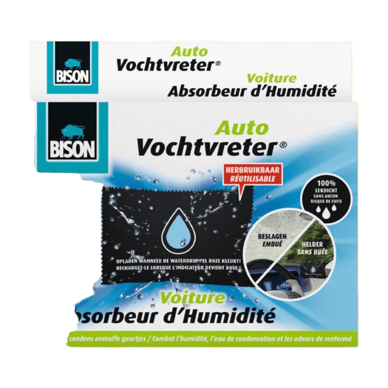 Bison Vochtvreter Auto, luchtonvochtiger speciaal voor in de auto, bestrijdt vocht en condens in auto's, herbruikbaar, 2x 300g, eenvoudig en veilig in gebruik