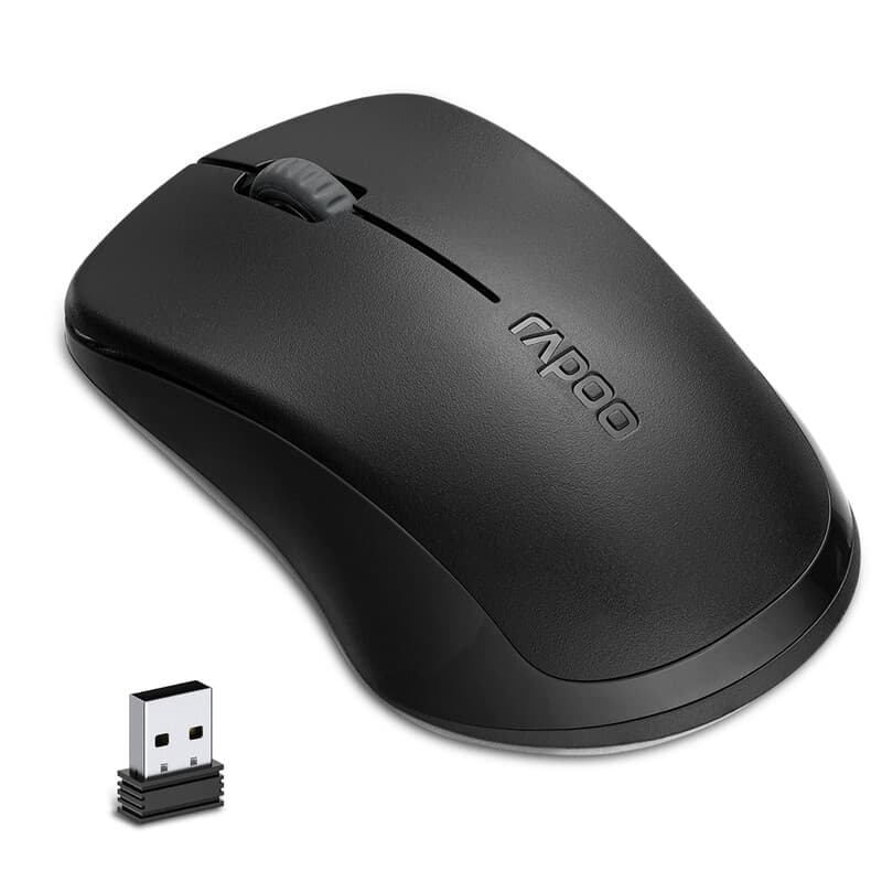 Rapoo 1680 Silent Wireless Mouse, 2,4GHz draadloze muis met USB-ontvanger, 1K DPI, 3-knops computermuis met 12 maanden batterijduur, ambidextreuze computermuis voor pc/tablet/laptop, de hele dag comfortabel - Zwart