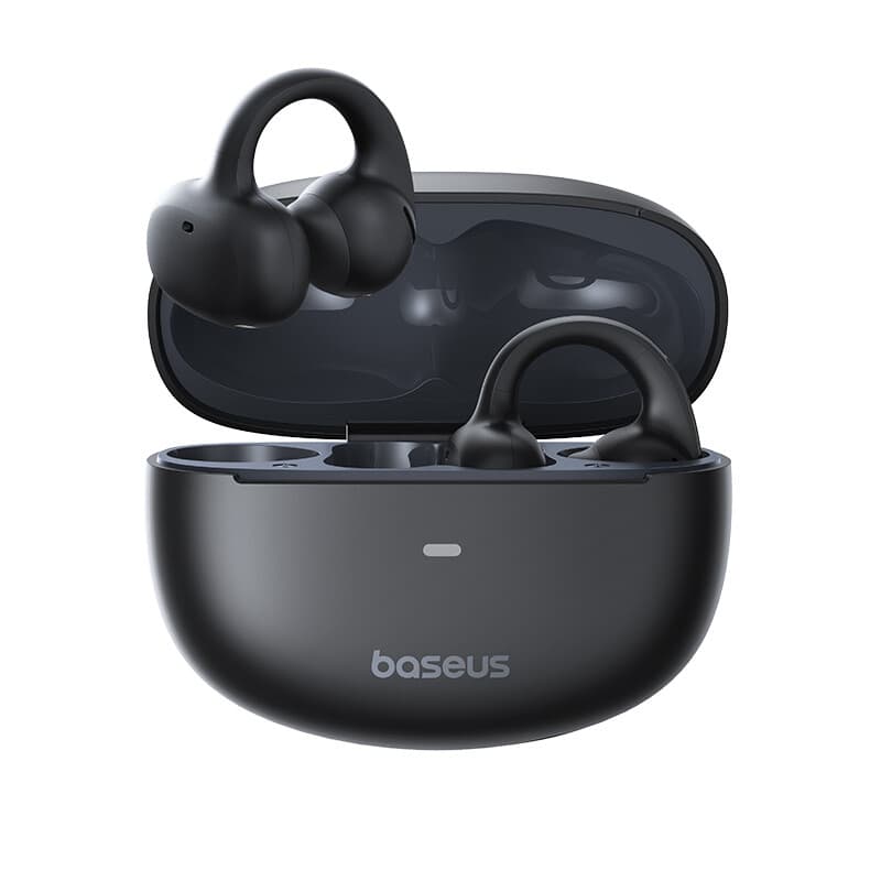 Baseus Bowie MC1 Open-ear TWS Clip-oortelefoons - Kosmisch Zwart (Incl.: Eenvoudige kabel USB naar Type-C 0.3m Zwart - Baseus nieuw logo)