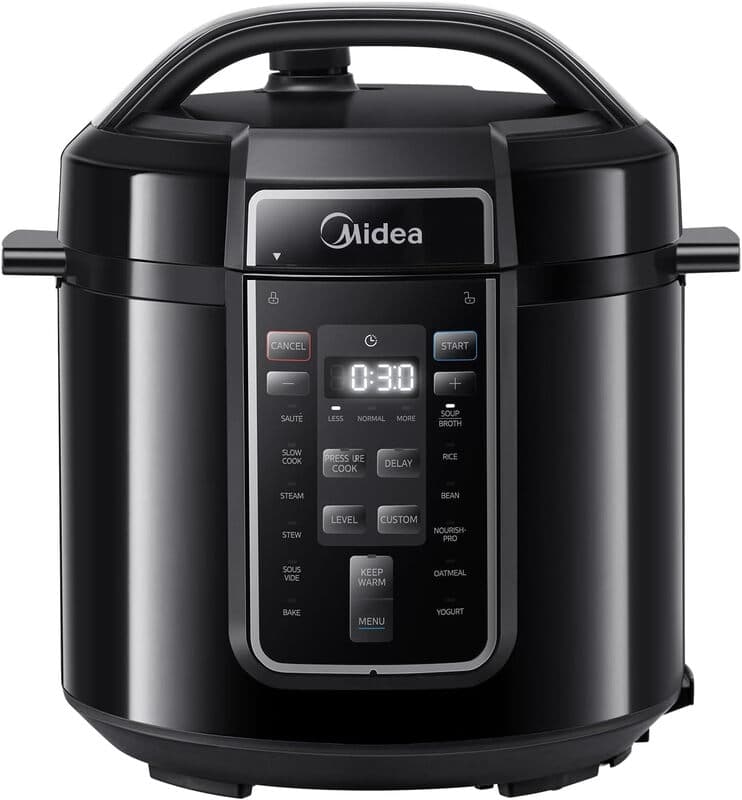 Midea elektrische snelkookpan 6 liter, 1000 W multifunctionele pan met automatische warmhoudfunctie, eenvoudig te reinigen roestvrijstalen binnenpan, voor gezinskoken, model MY-CS6037WPB