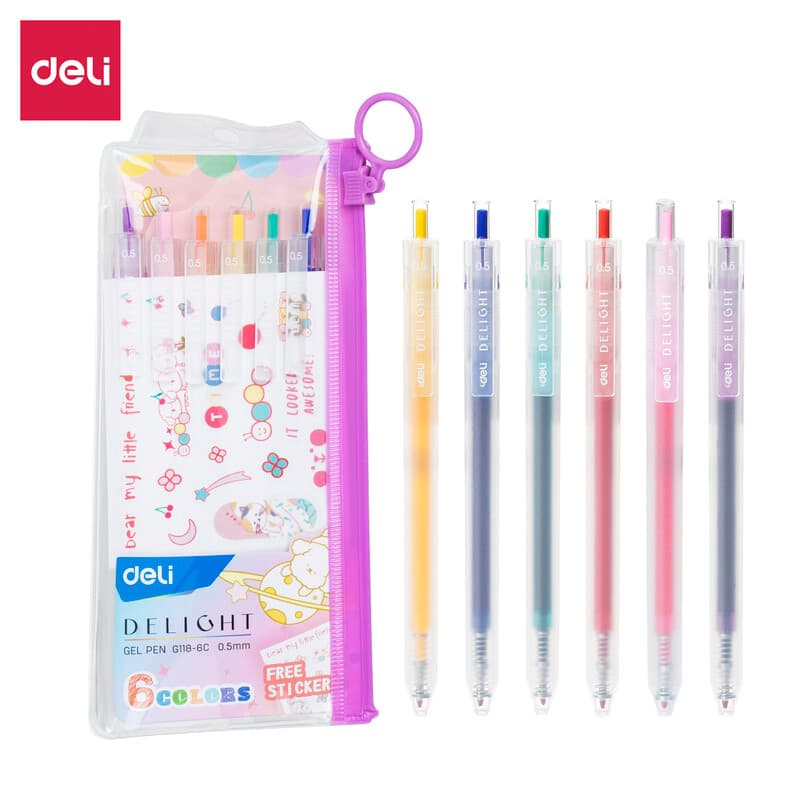 Deli gelstiften 0,5 mm, schrijfwaren voor kantoor, 6-pack (rood/blauw/geel)