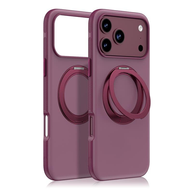 IM-CHEN iPhone 18 Pro Max hoesje, Compatibel met 17 Pro Max, Huidvriendelijk aanraken, Antislip frame, 360° draaibare standaard versie, Bordeauxrood, 1 stuk